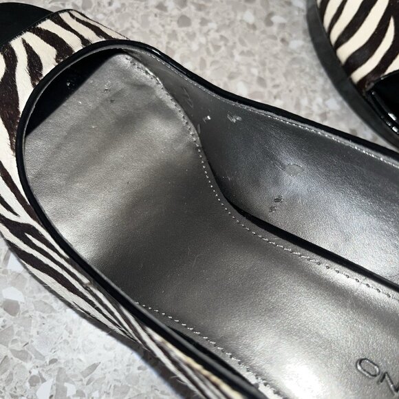 Bandolino Zebra Striped Peep Toe Wedge Heel Womens 11M Leather Fur Minor Flaws - Picture 16 of 16